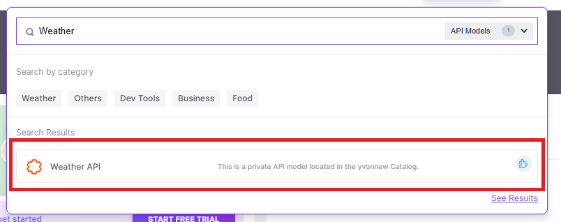 Global API model search results