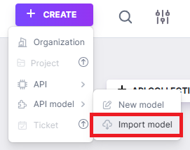 Import API model menu-option