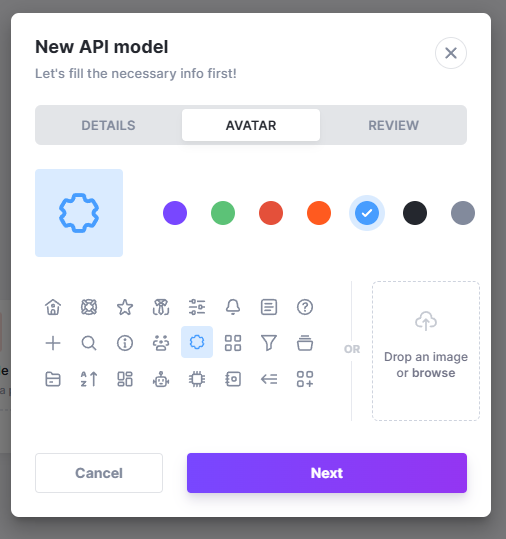 New API model avatar selection