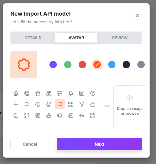 Imported API model avatar selection