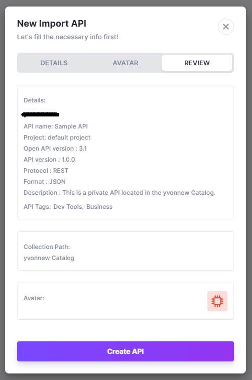 Imported API details review