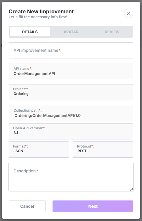 Improvement details entry