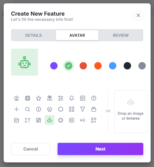 New feature avatar selection