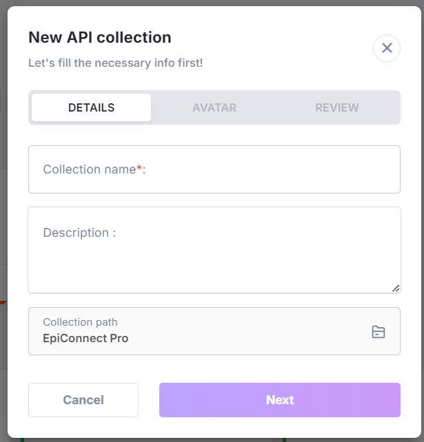 Create collection pop-up