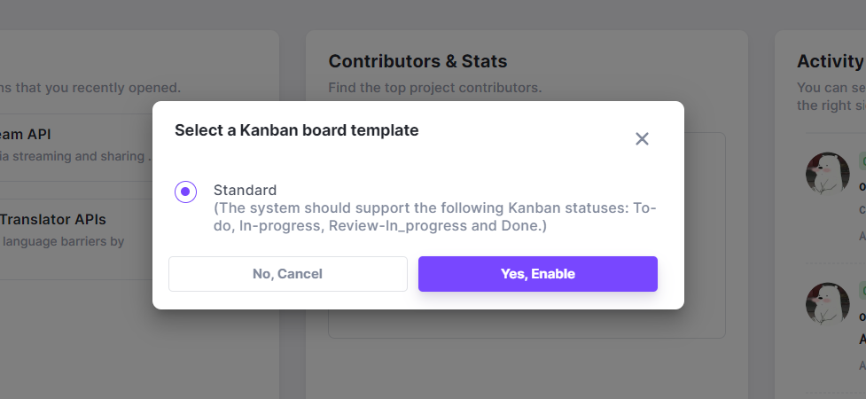Enable Kanban pop-up