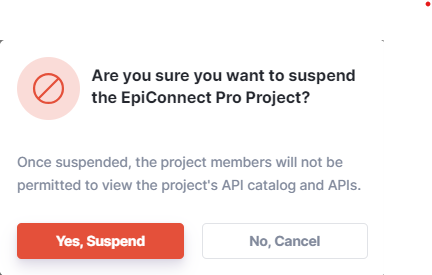 suspend project confirmation pop-up